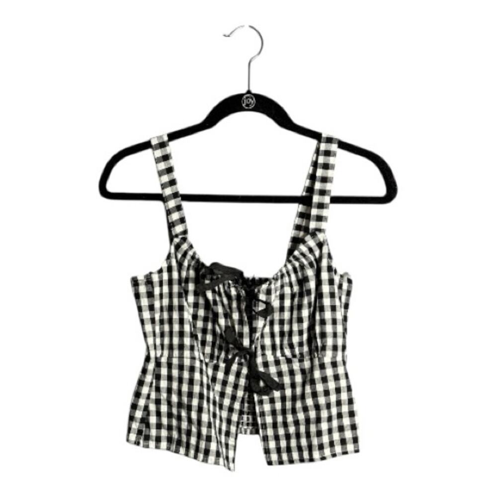 Who’s that Girl Black White Gingham Tie Front Top Size Small